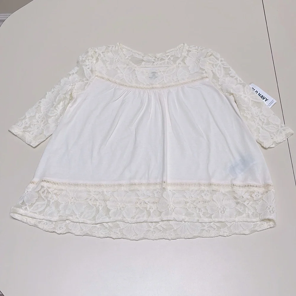 ❤️ 🆕 OLD NAVY Long Sleeve Girls Embroidered Cream Blouse Size S